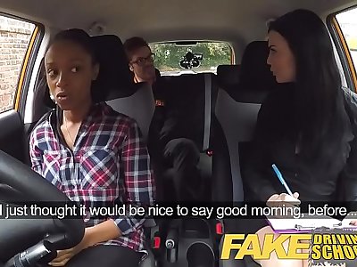 Fake Driving School busty black girl fails test with lesbian examiner